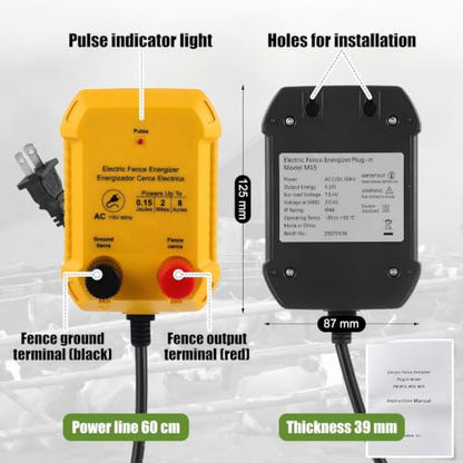 Electric Fence Kit, 2 Mile 110 VAC 0.15 J Fence Charger, 3366 ft Polywire - size: 3366FT, style: 0.15J