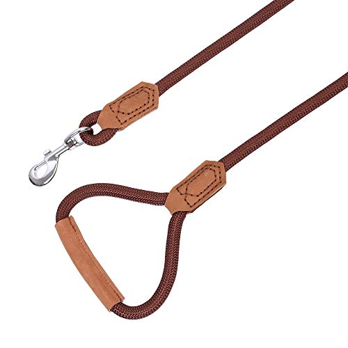 Mile High Life Dog Leash with Genuine Leather-Wrapped Ends/Handle, 4/5/6FT - color: Dark Brown, size: 48 Inch-1/2"