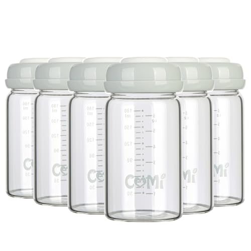 COMI Wide Neck Glass Breastmilk Collection n Storage Bottle, 6oz with Screw Ring Sealing Disk; Re-markable Sealing Disc. BPA Free, Fits Breast Pumps & Nipples (Gray Lids) - style: 180ml 6GRAY