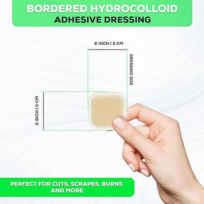 Medvance Absorbent Bordered Hydrocolloid Large Wound Dressing - Waterproof Skin-Friendly Adhesive Pads - Easy Apply Large Bandage - Wound Care & Dressings for Cuts & More (2"x2" Bandage) (Box of 15)