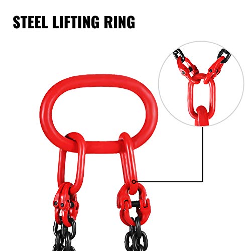 VEVOR Chain Sling 5/16 Inch X 5 Ft Chain Sling for Engine Hoist G80 Alloy Steel Lifting Sling Chains 3 Ton with 4 Leg Grab Hooks - size: 5/16 Inch x 5 FT