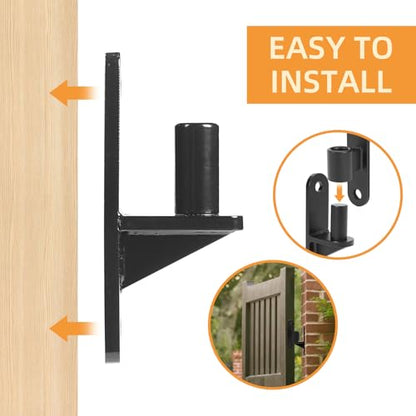Wall Mount Gate Hinges, 4 Pairs Heavy Duty Fence Gate Hinges 5/8'' Pin Fence Post Hinge Set for Wooden or Concrete Fence Gate (Black, Screws Included) - color: Black-4 Pairs