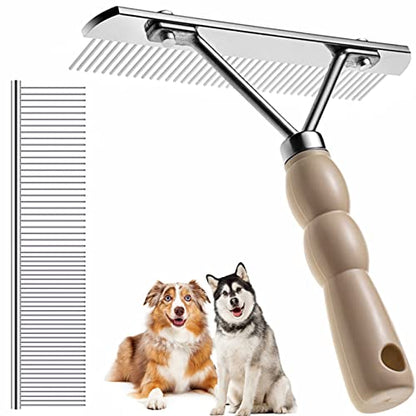 Dog Rake for Undercoat, Long-Haired Pet Brush & Metal Shedding Comb