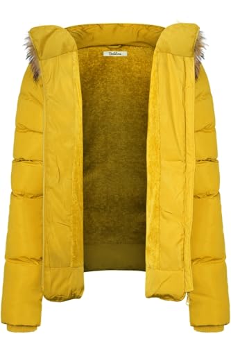 BodiLove Women's Fur Hooded Thickened Jacket with Fleece Lining - color: Sunflower, size: Small