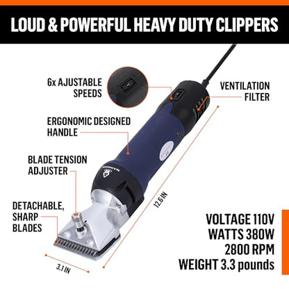 Professional Dog Grooming Clippers for Thick Coats - Shears Heavy Duty Hair Cutting Kit - Large Dog Shaver Set - Pet Trimmer for XL Large Dogs, Horses, Livestock