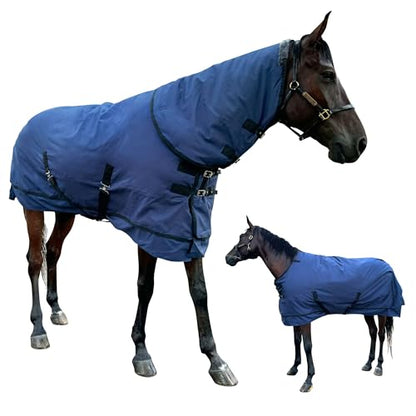 Horse Care Blanket, Turnout Blanket for Horses with Detachable Neck Cover, 1200 D 220g Filling Thicken Medium Weight Horses Rug, Waterproof Blanket for Horse (US 81 in(EU 155cm)) - size: US 81 in(EU 155cm)
