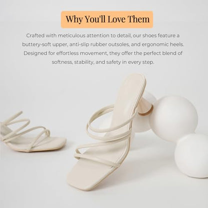 Women's Square Toe Twisted Strap Mules Open Toe Sculptural Kitten Heels Backless Slip On Sandals with Memory Foam - color: Beige Strappy, size: 7.5