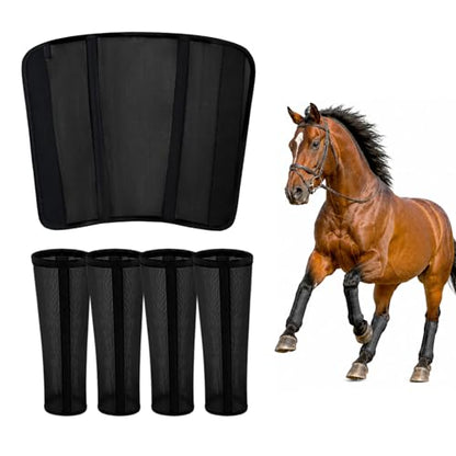 Fly Boots for Horses Set of 4, Breathable Mesh Horse Fly Boots with Support Stays, Adjustable Hook and Loop Closure, Helps Reduce Fly Bites & Stomping, Horse Leg Wraps for Pasture Turnout