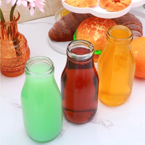 QAPPDA 6 Pack 12 oz Glass Bottles, Clear Glass Milk Bottles with White Lids - color: White Lid