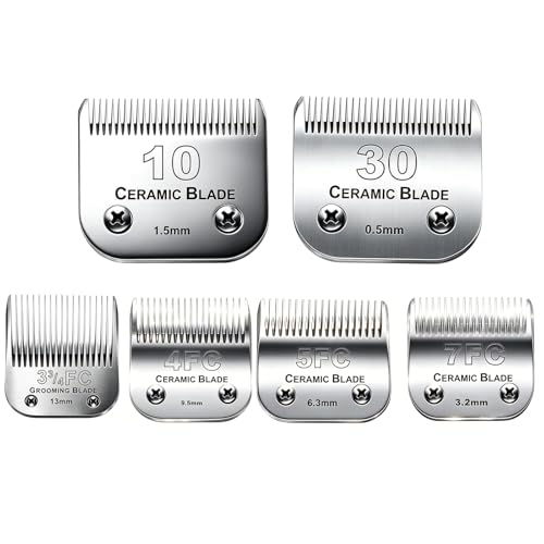 6Pack 10Blades Dog Grooming Blades Compatible with Andis Clipper - color: #10+30+5fc+7fc+3fc+4f