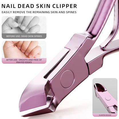 Manicure Set, Stainless Steel Nail Clipper Set with Travel Case | 12-Piece Set with Thicker Steel, Precision-ground Cutting Edges, and Smooth-finished Tools for Clean, Precise Trimming. - color: Rose Purple