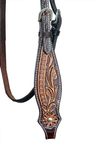 CHALLENGER Horse Western Leather Tooled Headstall Bridle Breast Collar Tack Set 78HRBrowbandSet - color: Antique Floral