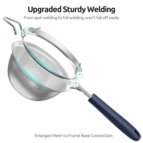 U-Taste Fine Mesh Strainer, 18/8 Stainless Steel Sieve, M/Midnight Blue | Kitchen Strainer with Silicone Handle, 4.73in Medium Food Sieve, Metal Colander for Rinsing Rice, Quinoa, Flour, Berry Seed - color: (3) Midnight Blue, size: M-4.73in