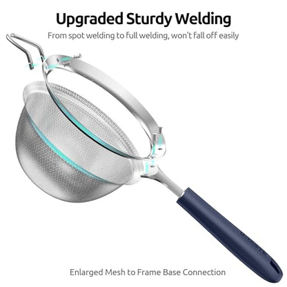 U-Taste Fine Mesh Strainer, 18/8 Stainless Steel Sieve, M/Midnight Blue | Kitchen Strainer with Silicone Handle, 4.73in Medium Food Sieve, Metal Colander for Rinsing Rice, Quinoa, Flour, Berry Seed - color: (3) Midnight Blue, size: M-4.73in