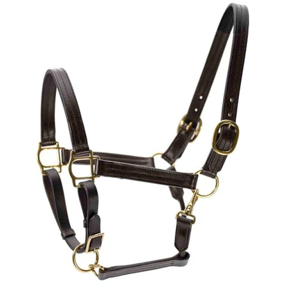 Jeffers Versailles Triple Stitched Leather Horse Halter with Double Buckle Crown & Throat Snap, Adjustable Premium Leather - size: Cob