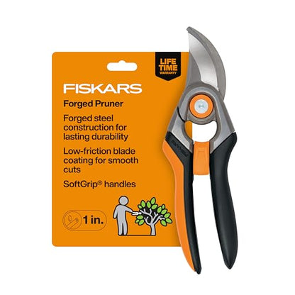 Fiskars Bypass Pruning Shears, 1" Cut Capacity Gardening Scissors, Forged Steel Replaceable Blade, SoftGrip Handle Garden Clippers, Rust Resistant Low Friction Coating for Branches & Stems - style: Forged Pruner