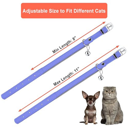 OOPSDOGGY Rolled Leather Cat Collar with Bell, Reflective Kitten Collars with Buckle Include Safety Elastic Strap - Adjustable Small Pet Collars for Boy Girl Cats (Lilac) - color: Lilac
