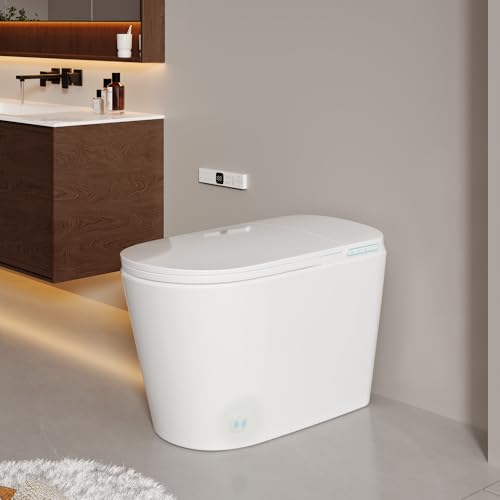 Smart Bidet Toilet w/Tank Heated Seat Cleaner Tablets Auto Flush/Lid&Seat | Foot Sensor UV-C light Electric Modern One Piece Toilet with Dryer LED Display Siphon Flush 1.28 GPF MAP 1000g - color: Bone White