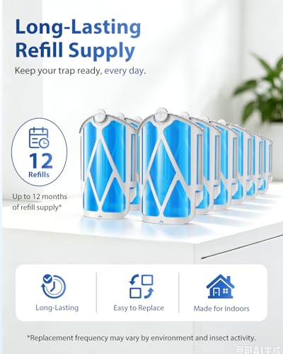 UBeesize 12 Pack Insect Trap Refill Cartridges, 2026 Upgraded Strong Adhesive Refills for Indoor Plug-in Bug Traps, Compatible with M364 and Max Devices, Easy to Replace and Long Lasting - size: 12pack