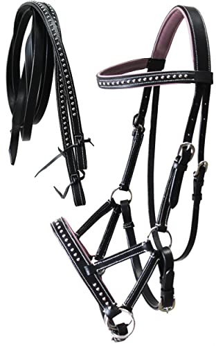 CHALLENGER Horse Western Horse Western English Leather Bitless Sidepull Bridle Reins Purple 7708PR-F