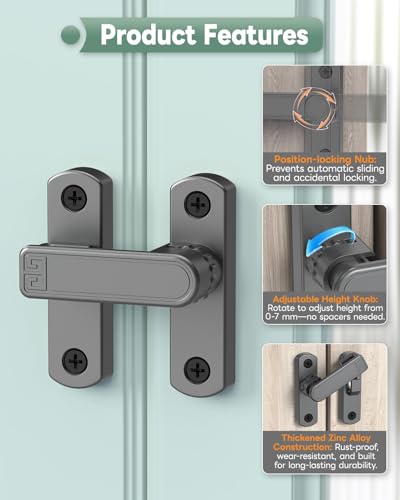Adjustable Barn Door Locks, 90/180 Degree Gate Latch, Grey-2 Pcs - color: Grey-2 Pcs