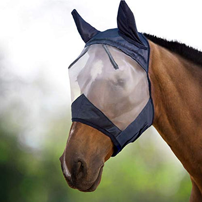 Harrison Howard CareMaster Ergonomically Designed Thick Fleece Padding Fly Mask Half Face Black/Silver Retro (L; Full Size) - color: Black/Silver, size: Full (Large)