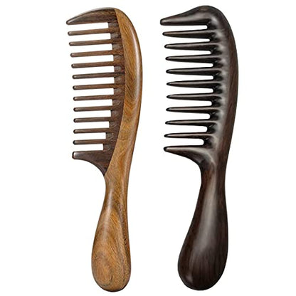 Louise Maelys 2 Pack Wooden Wide Tooth Combs For Curly Hair - color: Wide Tooth+Black Sandalwood
