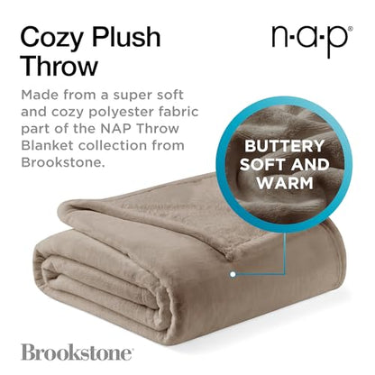 Brookstone Nap Plush Throw Blanket for Couch | Warm & Super Soft Blanket with Unmatched Heavy, Dense, and Ultra-Comfy Throw | Luxurious Drape, Cozying Up on a Sofa, Chair | Taupe - color: Taupe