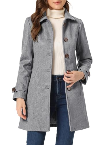 Allegra K Women's Winter Overcoat Peter Pan Collar Single Breasted Pea Coat - color: Gray, size: X-Small