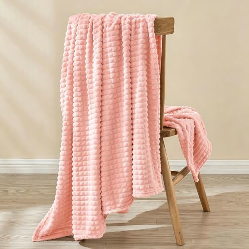 EMME Fleece Blanket Twin Size Luxury Flannel for Couch Bed Sofa Chair, Soft, Plush, Warm and Cozy Blanket with Geometric Grid Design (Pink, 60'' x 80'') - color: 14-grid-pink, size: Twin
