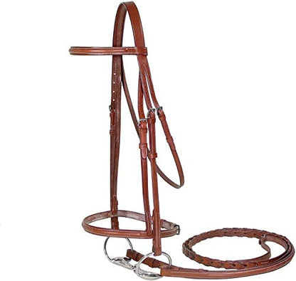 Everyday Raised Fancy Stitched Leather English Schooling Bridle with Laced Reins St. Steel Hardware with 1 Year Warranty. - color: Chestnut, size: Warmblood