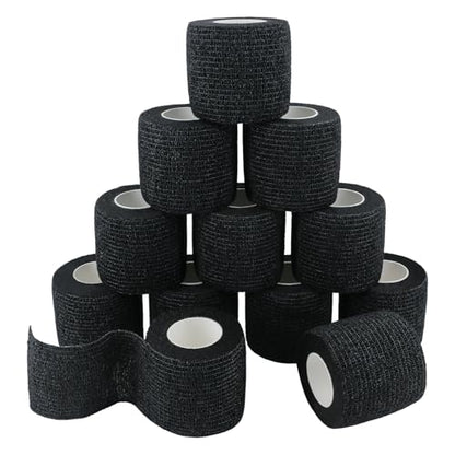 Self Adhesive Bandage Wrap Elastic Athletic Tape 12PCS 2 in X 14.7 ft Black - color: Black 12pcs