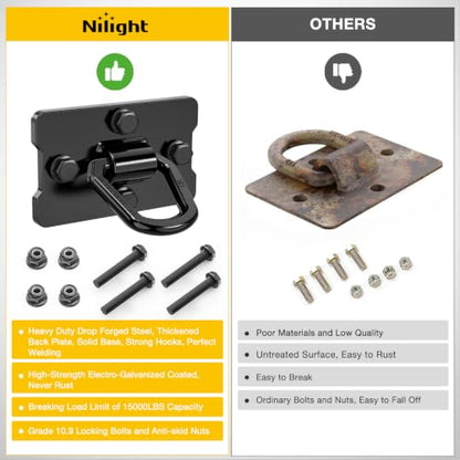 Nilight 1/2" Heavy Duty Trailer D Ring Tie Down Anchors with Backing Plates - color: Black, size: D Ring