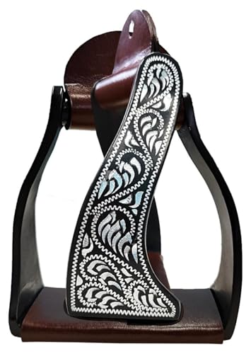 Majestic Ally Western Horse Aluminum Black Engraved Stirrups- Adults - style: Silver Black Twisted