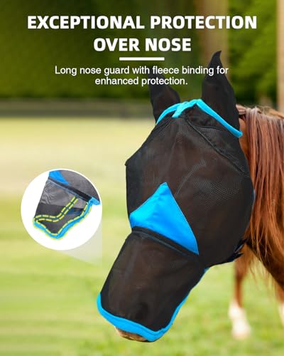Hilltown Horse Fly Mask with Ears and Nose Cover - Full, Blue - color: Sky Blue, size: FULL