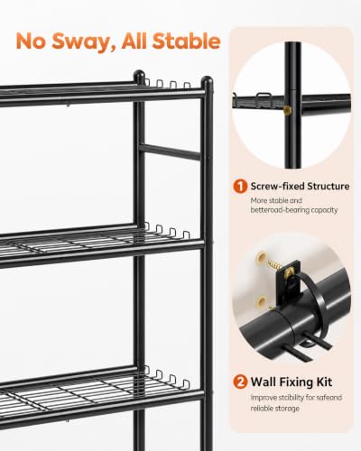 APEXCHASER Metal Storage Shelves 5-Tier, Wire Shelving Unit for Kitchen | Sturdy Metal Wire Frame with Side Hooks, Open Wire Design for Pantry Garage - size: 5-Tier