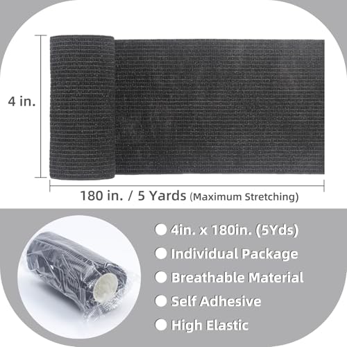IndigoCase 3 Pack Self Adhesive Bandage Wrap 4 Inch x 5 yd Elastic Tape - color: Black, size: 4 Inch - 3 Pack