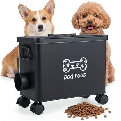 Moxweyeni Dog Food Container 13 lb Cute Airtight Food Storage Containers with Metal Lid Scoop Black Metal Storage Bin for Dog Cat with Wheels