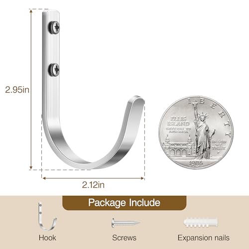 10-Pack 22LB Wall Hooks for Hanging Towel/Coat, Brushed Nickel - color: Silver, size: 10 Pack