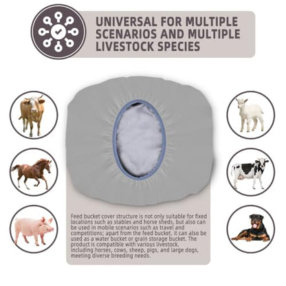 2-5 Gallon Horse Bucket Cover, Waterproof Horse Feed Bucket Cover, Lightweight and Easy to Use (Excluding Bucket, Grey) - color: Gray