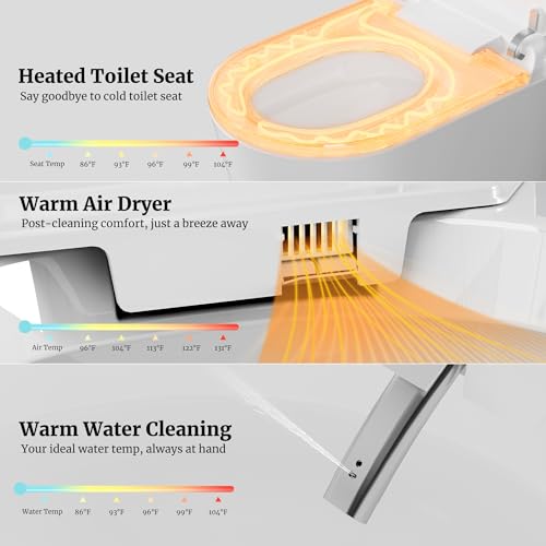 Smart Toilet with Tank Electric Bidet Toilet with ADA Comfort Height | Heated Seat Auto Flush/Lid&Seat Foot Sensor UV-C light Dryer One Piece Toilet with with Siphon Flush 1.28 GPF MAP 1000g - color: Alabaster White