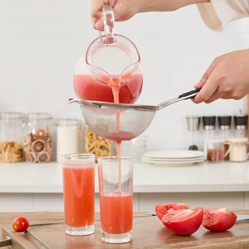 Restaurantware Fine Mesh Strainer 1 Count 12.6" x 5.5" x 2.3" with Silicone Handle Stainless Steel Extra Fine Mesh Strainer Heat-Resistant Handle Dishwasher-Safe for Rice, Quinoa, Pasta - size: Standard, Extra Fine Mesh-5 1/2"