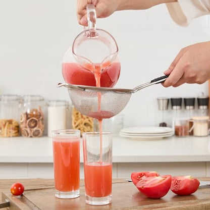 Restaurantware Fine Mesh Strainer 1 Count 12.6" x 5.5" x 2.3" with Silicone Handle Stainless Steel Extra Fine Mesh Strainer Heat-Resistant Handle Dishwasher-Safe for Rice, Quinoa, Pasta - size: Standard, Extra Fine Mesh-5 1/2"