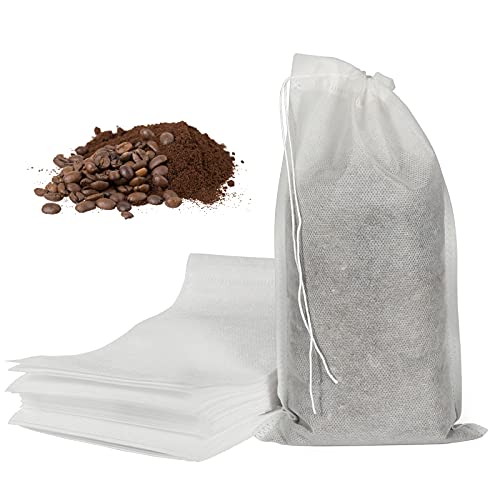 HRX Package 50pcs Disposable Cold Brew Bags 6x10 in for Home Coffee Brewing | Fine Mesh Contains Grounds, Less Mess, Secure Drawstrings, Fits 64 oz Mason Jars, for Coffee, Tea, Soups, Spices, and Herbs - size: 6x10 inch