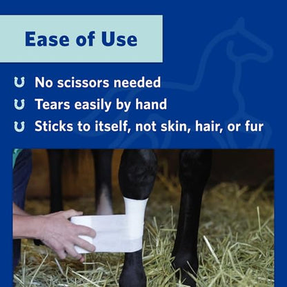OVIK Health PowerFlex Equine – Extra Strong Self-Adhering Bandage Wrap – Wound Care, Compression & Support Bandage for Horses, Cows & Dogs – Blue, 4 inch, 4 Rolls (Resealable Case) - color: Blue