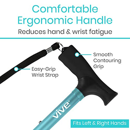 Vive Folding Cane - Foldable Walking for Men, Women Fold-up & Collapsible - color: Teal