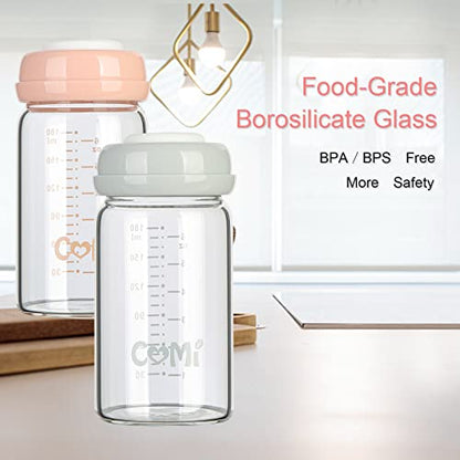 COMI Wide Neck Glass Breastmilk Collection n Storage Bottle, 6oz with Screw Ring Sealing Disk; Re-markable Sealing Disc. BPA Free, Fits Breast Pumps & Nipples (2 Pack Pink Lids) - style: 180ml 2PINK