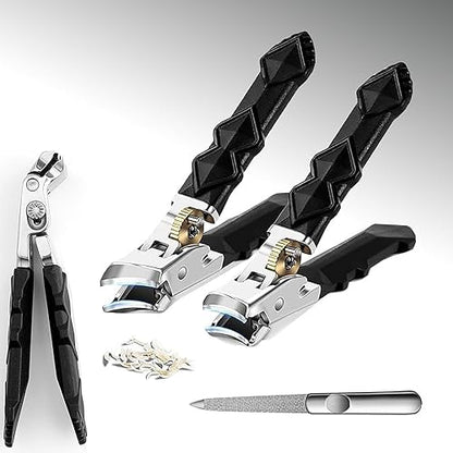 Premium Stainless Steel Toenail Clippers for Men & Seniors - 180° Wide Jaw Opening, Heavy Duty Nail Cutter for Thick & Ingrown Nails Anti-Splash Design, Dual Blades Set with Metal Case & Travel Pouch