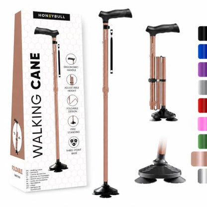 HONEYBULL Walking Cane for Men & Women, Foldable, Free Standing Cane - color: Copper
