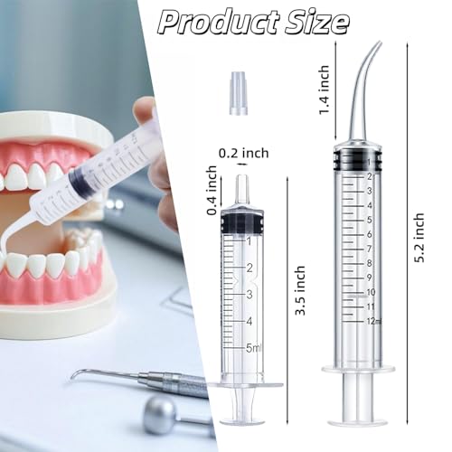 Wisdom Teeth Syringe Set, 20 Pack Oral Syringes, 12ml Dental Syringe with Curved Tip, 5ml Irrigation Syringe with Cap, Colostrum Collector Syringes, Plastic Syringe for Liquid